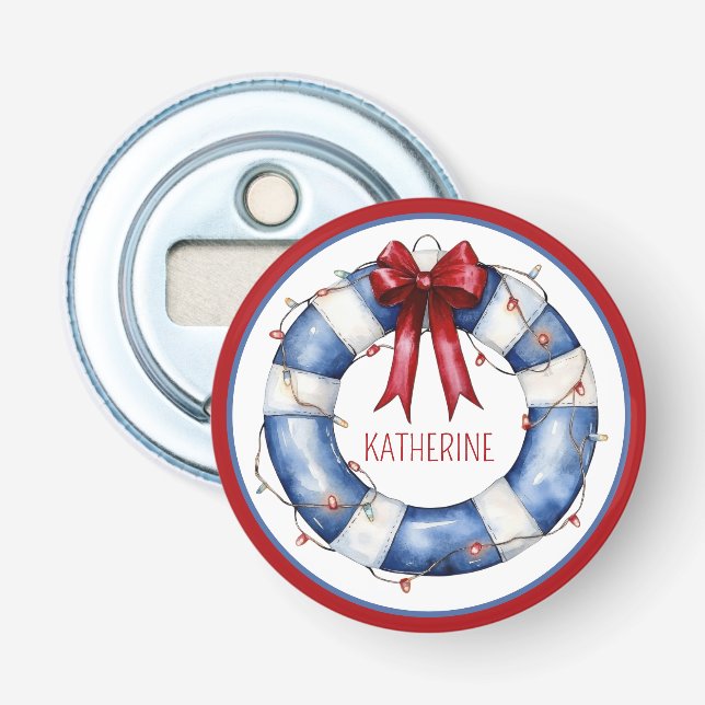 Nautical Christmas Life Preserver With Bow Bottle Opener (Front)