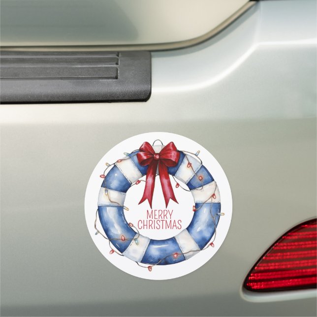 Nautical Christmas Life Preserver With Bow Car Magnet (In Situ)