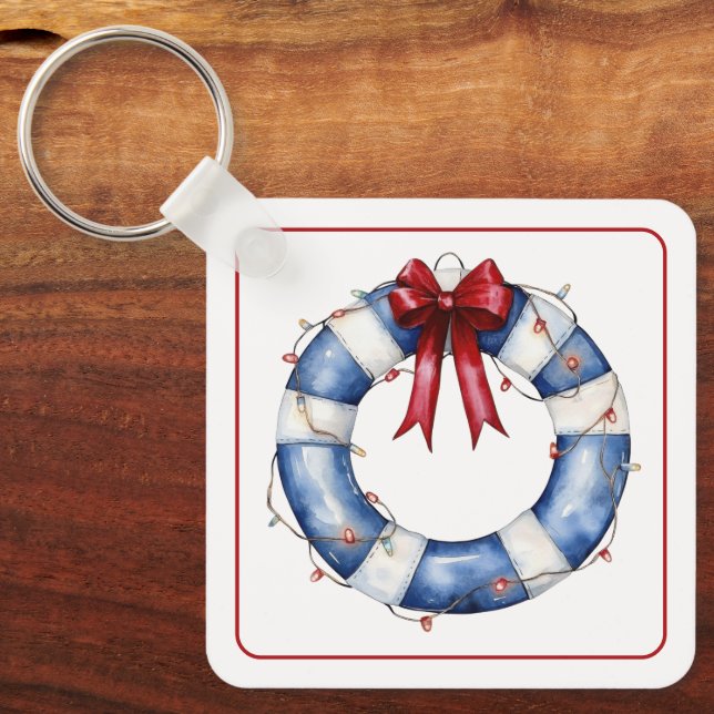 Nautical Christmas Life Preserver With Bow Keychain (Front)