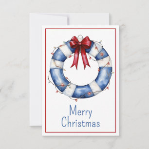 Nautical Christmas Life Preserver With Bow Note Card