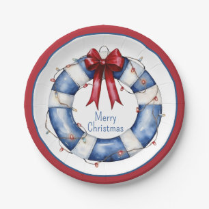 Nautical Christmas Life Preserver With Bow Paper Plates