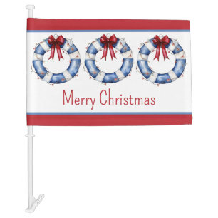Nautical Christmas Life Preservers With Bows Car Flag