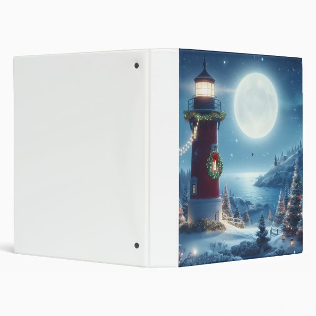 Nautical Christmas lighthouse 3 Ring Binder (Background)