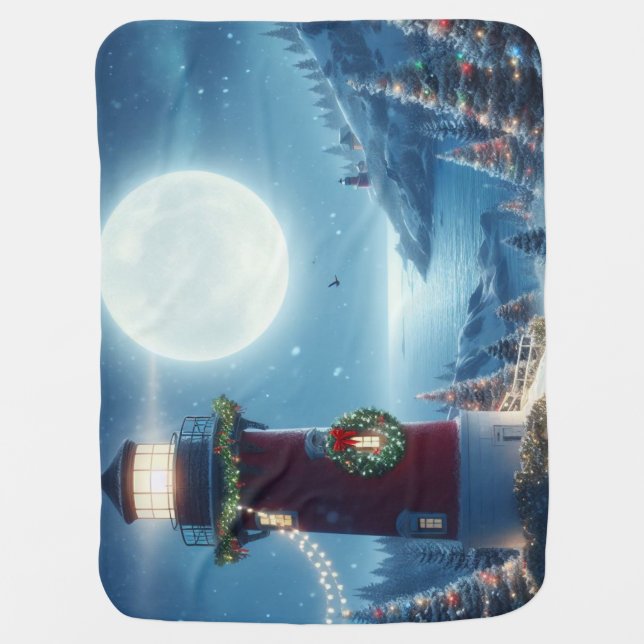 Nautical Christmas lighthouse Baby Blanket (Front)