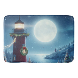 Nautical Christmas lighthouse Bath Mat