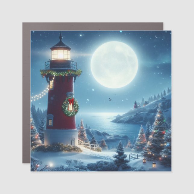Nautical Christmas lighthouse Car Magnet (Front)