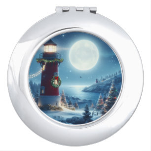Nautical Christmas lighthouse Compact Mirror