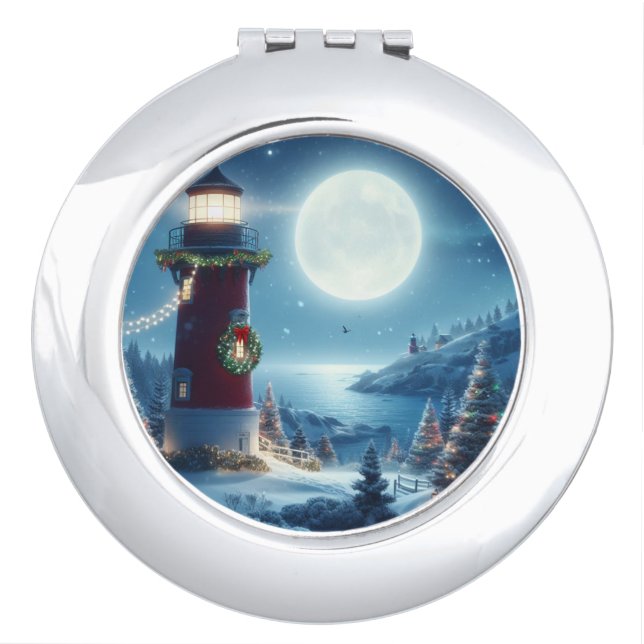Nautical Christmas lighthouse Compact Mirror (Front)