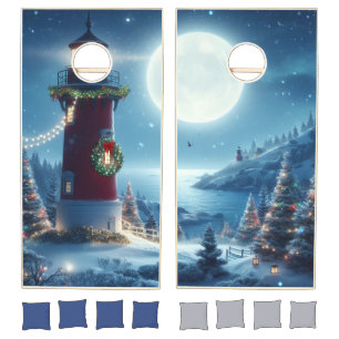 Nautical Christmas lighthouse Cornhole Set