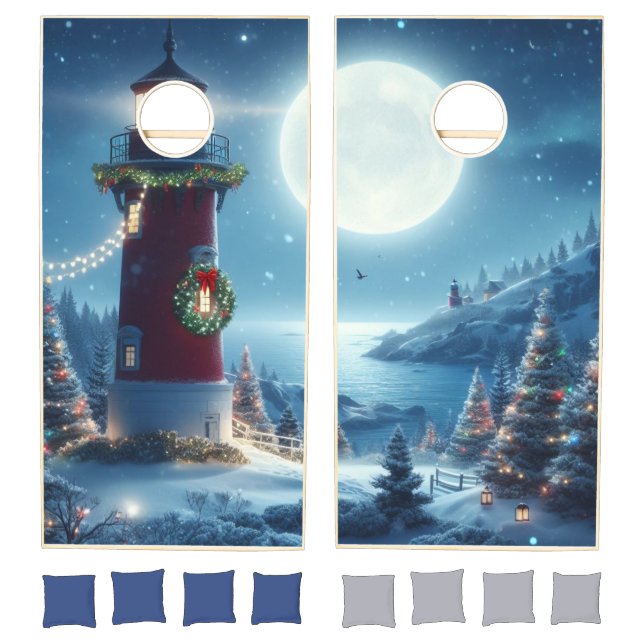 Nautical Christmas lighthouse Cornhole Set (Set)