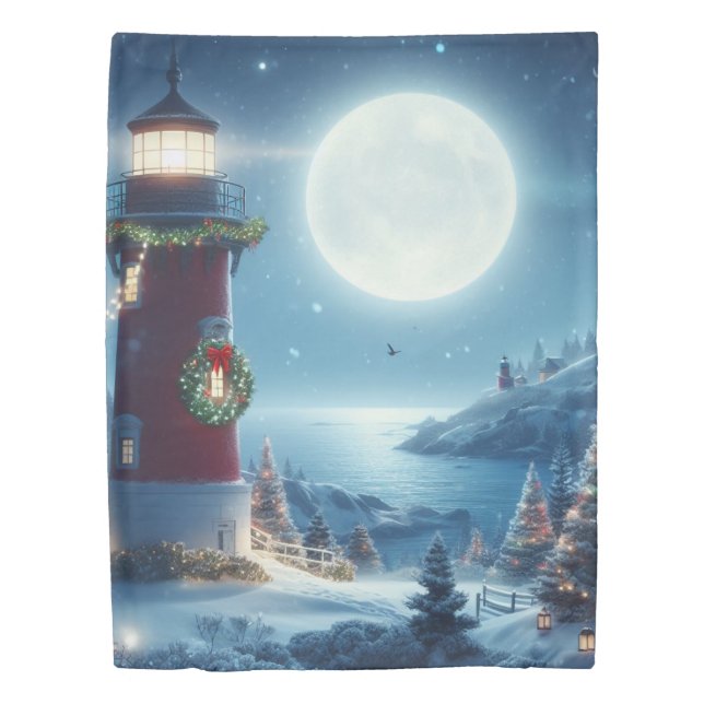 Nautical Christmas lighthouse Duvet Cover (Front)