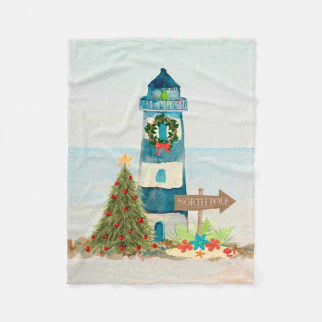 Nautical Christmas Lighthouse Fleece Blanket Zazzle