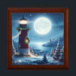 Nautical Christmas lighthouse Gift Box<br><div class="desc">Merry Christmas</div>