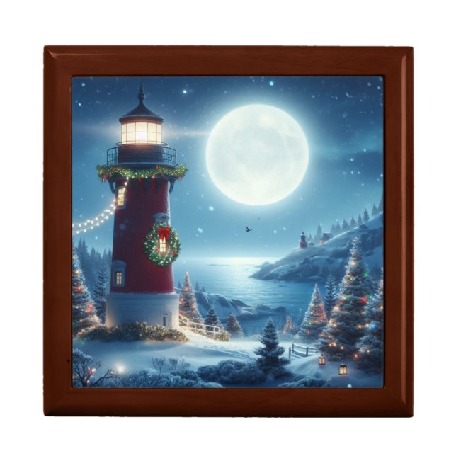 Nautical Christmas lighthouse Gift Box (Front)