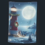 Nautical Christmas lighthouse House Flag<br><div class="desc">Merry Christmas</div>