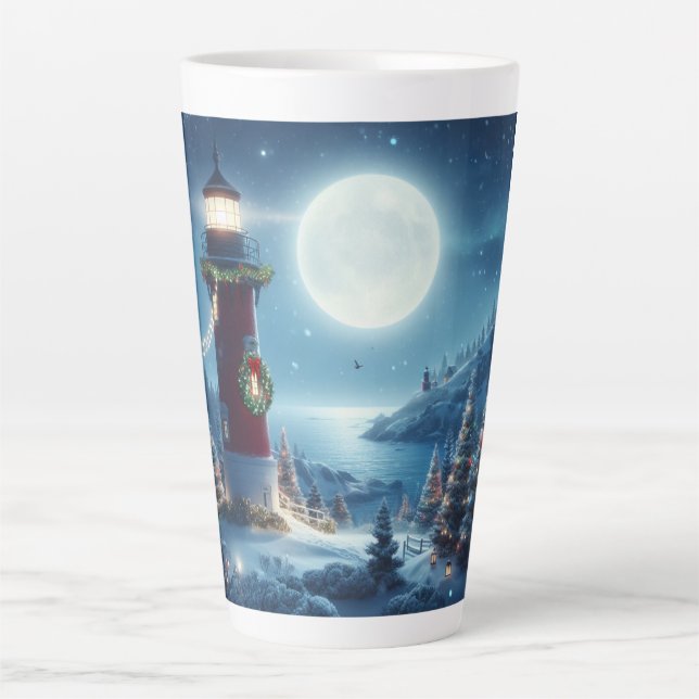 Nautical Christmas lighthouse Latte Mug (Front)