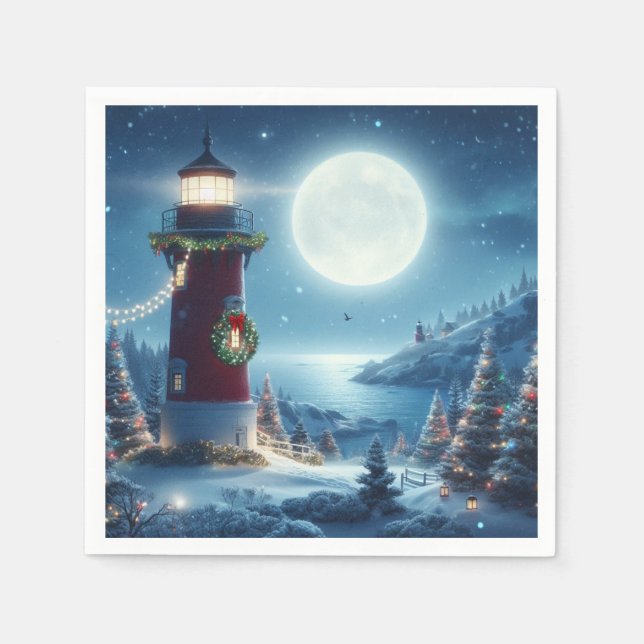 Nautical Christmas lighthouse Napkins (Front)