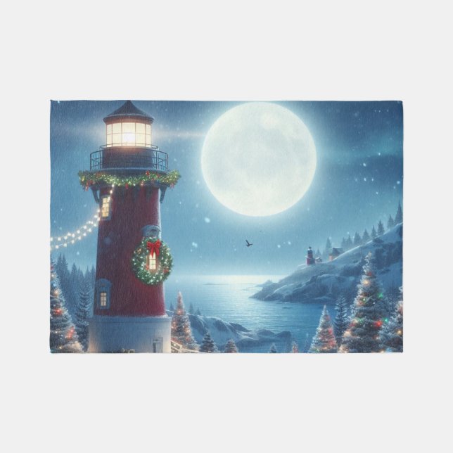 Nautical Christmas lighthouse Outdoor Rug (Front)