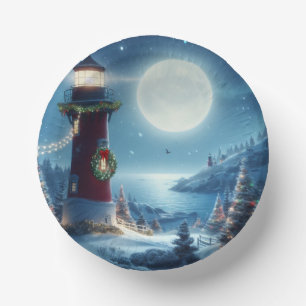 Nautical Christmas lighthouse Paper Bowls