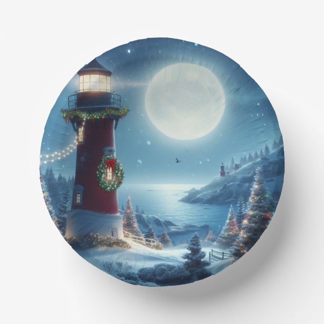 Nautical Christmas lighthouse Paper Bowls (Front)