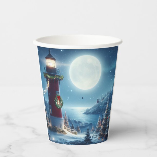 Nautical Christmas lighthouse Paper Cups (Front)