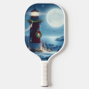 Nautical Christmas lighthouse Pickleball Paddle