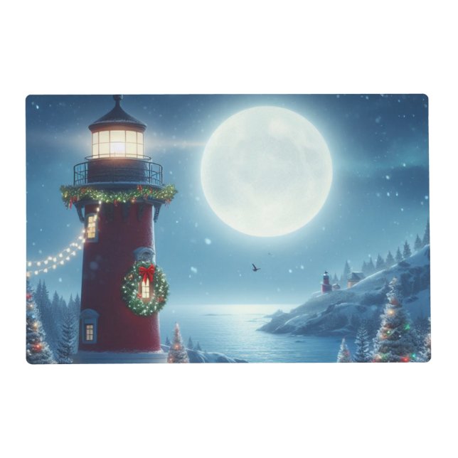 Nautical Christmas lighthouse Placemat (Front)