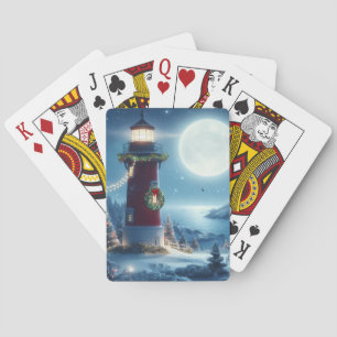 Nautical Christmas lighthouse Poker Cards