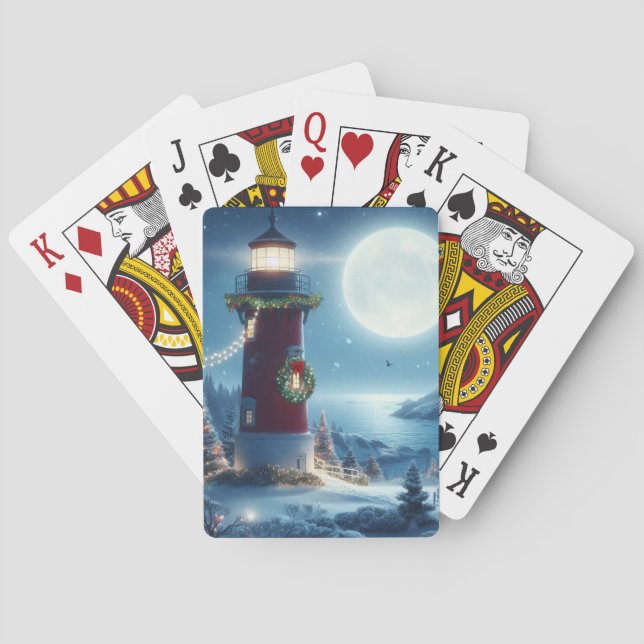 Nautical Christmas lighthouse Poker Cards (Back)