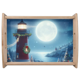 Nautical Christmas lighthouse Serving Tray