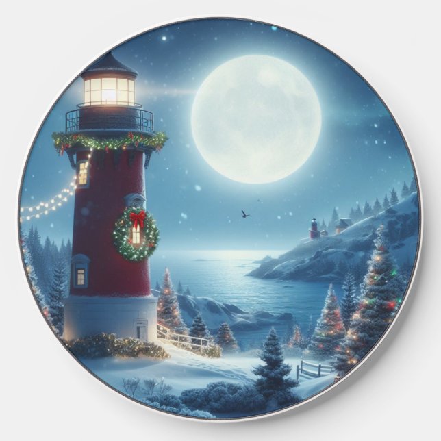 Nautical Christmas lighthouse Wireless Charger (Front)