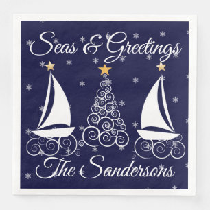 Nautical Christmas navy blue sailboat Paper Dinn Dinner Napkins