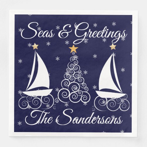 Nautical  Christmas navy blue sailboat  Paper Dinn Paper Dinner Napkins