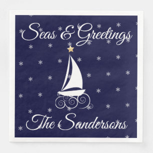 Nautical Christmas navy blue sailboat Paper Dinner Napkins