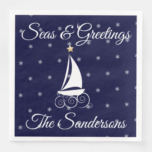 Nautical  Christmas navy blue sailboat  Paper Dinner Napkins