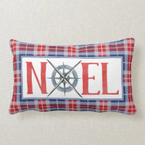 Nautical Christmas Noel Compass Blue * Red Plaid Lumbar Pillow