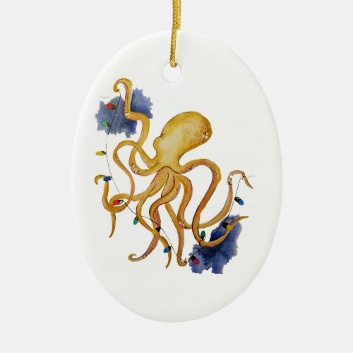 Nautical Christmas Octopus with string fairy light Ceramic Ornament