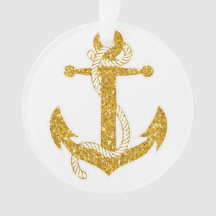 Nautical Christmas Ornament Gold Anchor Acrylic