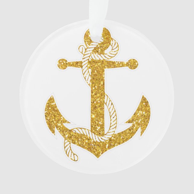 Nautical Christmas Ornament Gold Anchor Acrylic (Front)