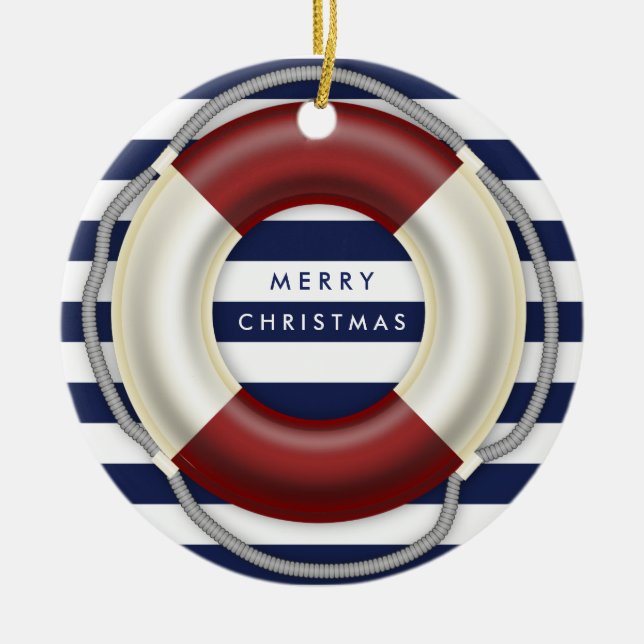 Nautical Christmas Ornament Personalized Lifesaver (Front)