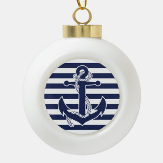 Nautical Christmas Ornaments Ball Navy Blue Anchor
