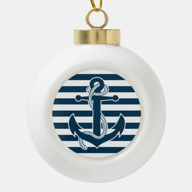 Nautical Christmas Ornaments Ball With Anchor (Front)