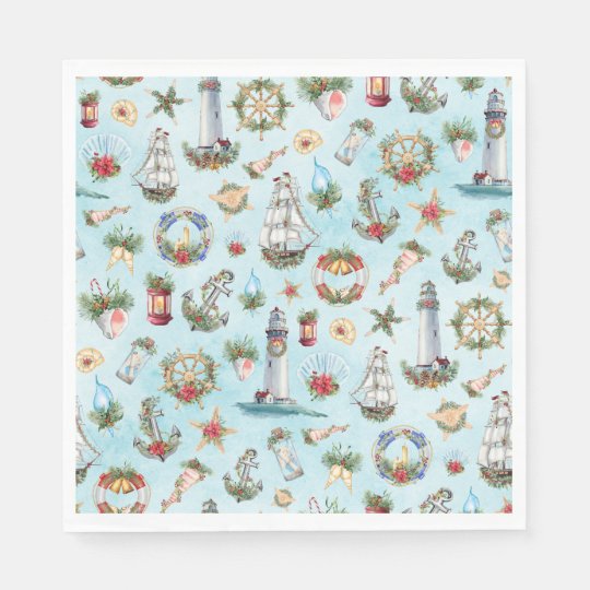 Nautical Christmas Party Beach Coastal Theme Napkins