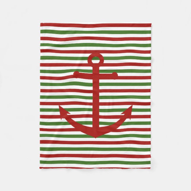 Nautical Christmas Red and Green Fleece Blanket (Front)