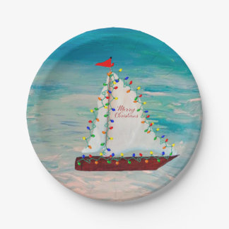 Nautical Christmas Sailboats harbor parade Paper Plates
