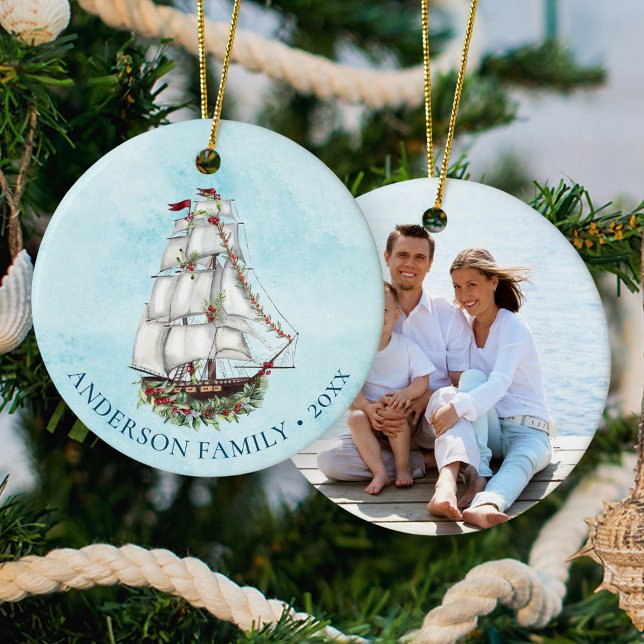 Nautical Christmas Sailing Ship Ceramic Ornament (Creator Uploaded)