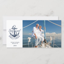 Nautical Christmas SEAS AND GREETINGS Anchor Photo Holiday Card