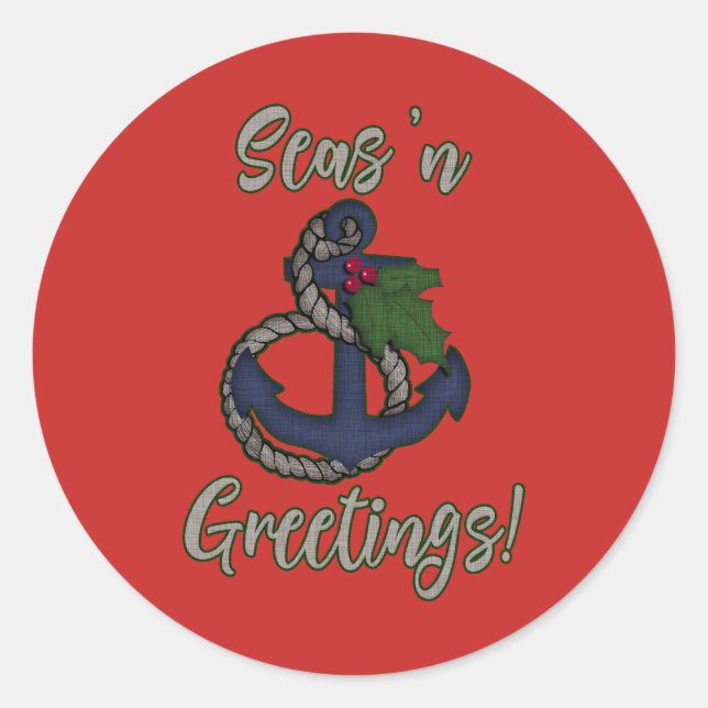 Nautical Christmas | Seas 'n Greetings Classic Round Sticker (Front)