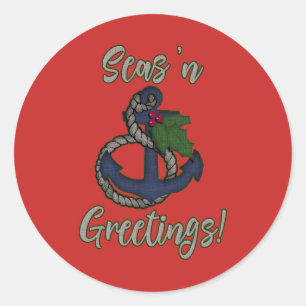 Nautical Christmas Seas 'n Greetings Classic Round Sticker