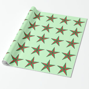 Nautical Christmas Stars on Pale Green Wrapping Paper